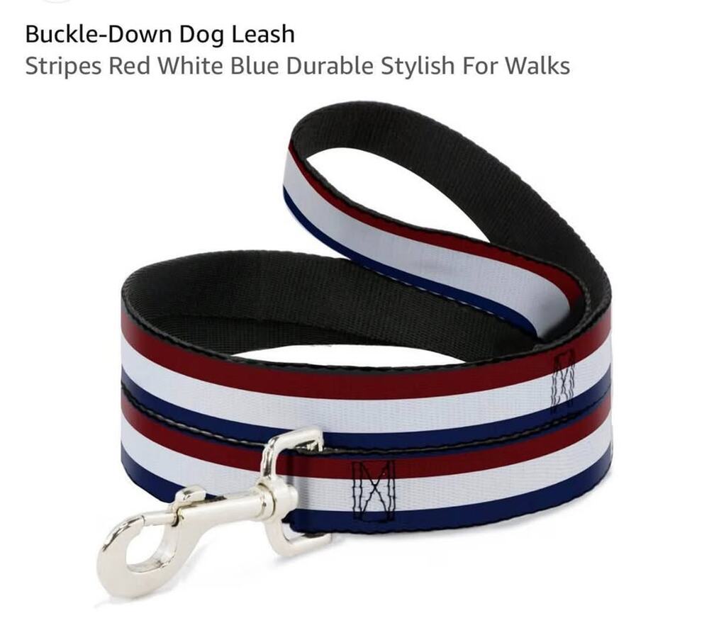 Buckle-Down Dog Leash Stripes Red White Blue Durable Stylish For Walks